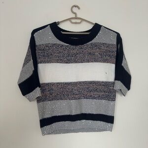Soho New York & Company Metallic Stripe Sequin Knit Sweater M 3/4 Sleeve